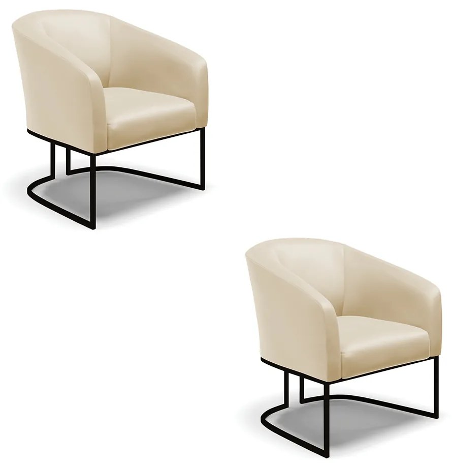 Poltrona Decorativa Industrial Preto Kit 2 Stella Sintético Bege D03 - D'Rossi