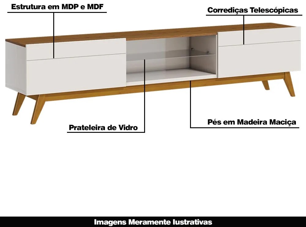 Rack Bancada 2 Gavetas 218cm Amy Off White/Freijó G29 - Gran Belo