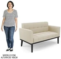 Sofá Namoradeira e 2 Poltronas Base Madeira Preto Ana Suede Bege - Ibi