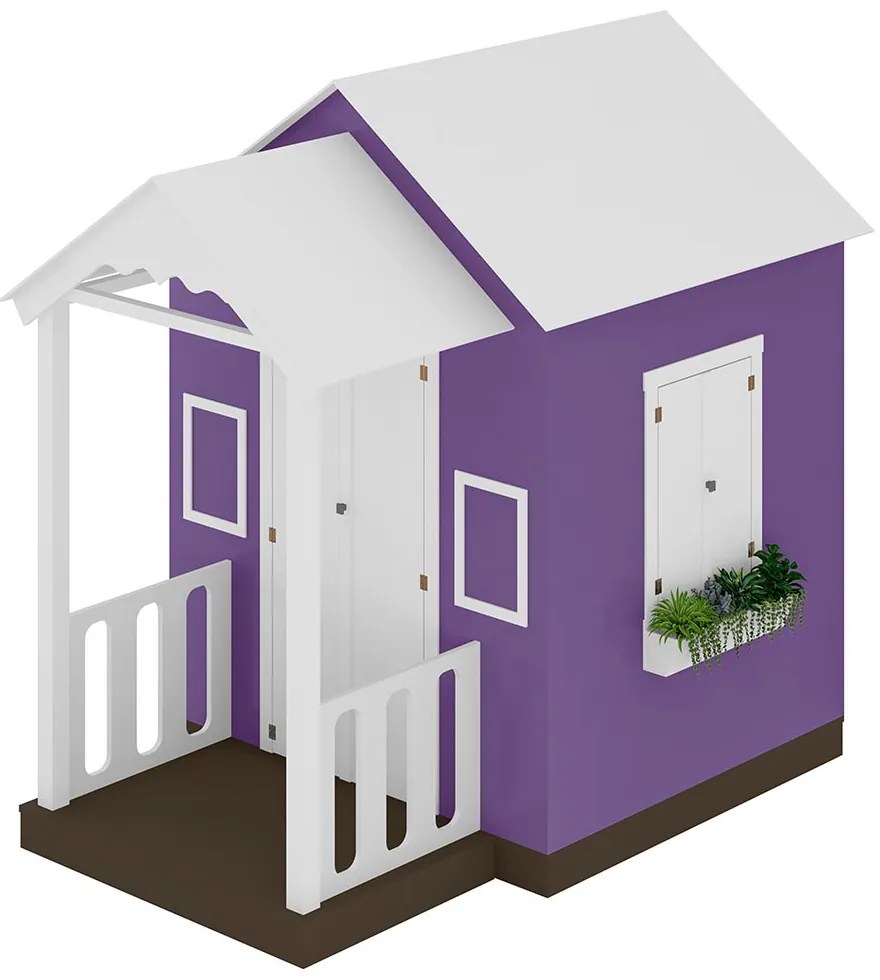Casinha de Brinquedo MDF com Varanda Artesanal Branco/Lilás L12 - Gran Belo