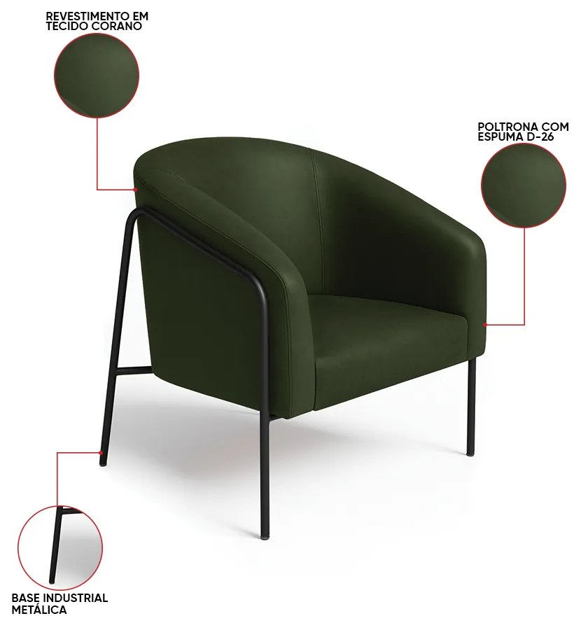 Poltrona Sala Industrial Alta Preto Kit 2 Stella Sintético PU D03 - D'Rossi - Verde