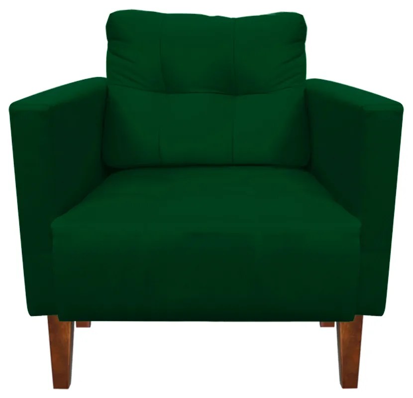 Kit 1 Sofá Namoradeira e 2 Poltronas Livia Suede Verde Pés Chanfrado Castanho - D'Rossi