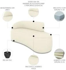 Sofá 3 Lugares Para Sala 180cm Orgânico Wendi Linho Bege I01 - Mpozen