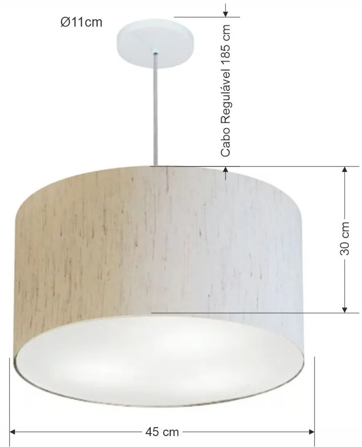 Lustre Pendente Cilíndrico Md-4257 Cúpula em Tecido 45x30cm Linho Bege - Bivolt