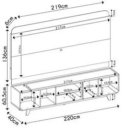 Painel Para TV 75 Pol e Rack Bancada Com LED 220cm Collie D04 Cedro/Ba
