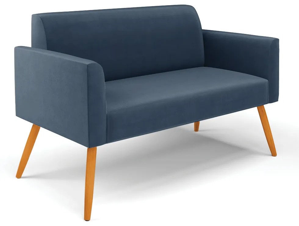 Sofá Namoradeira com 2 Poltronas Pés Palito Castanho Marisa Suede D03 - D'Rossi - Azul Marinho