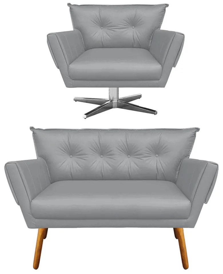 KIT 01 NAMORADEIRA E 01 POLTRONA GIRATOR - Cinza