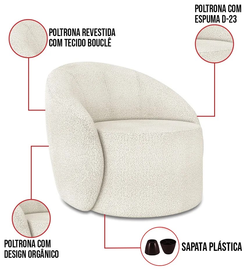 Poltrona Decorativa Orgânica Lua Bouclê D03 - D'Rossi - Off White