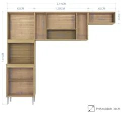 Armário de Cozinha Compacta 244cm 8 Portas Livy Z46 Damasco/Off White
