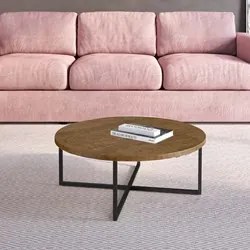 Mesa De Centro Redonda Baixa Volpi 27856 Vermont Base Preta - Artesano