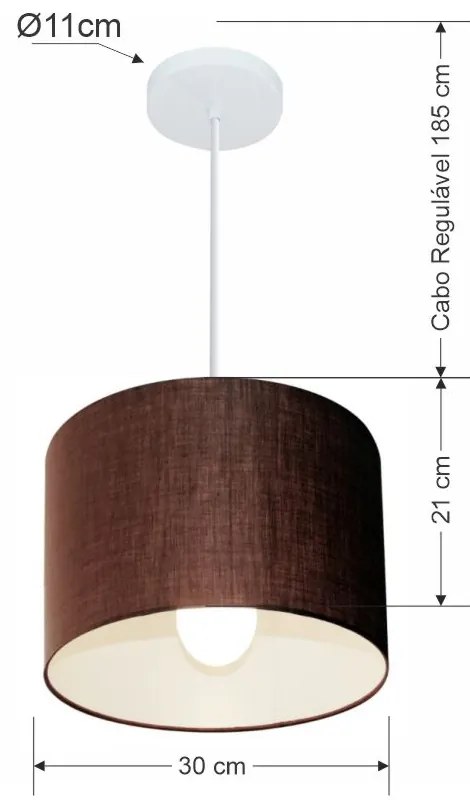 Lustre Pendente Cilíndrico Md-4054 Cúpula em Tecido 30x21cm Café - Bivolt