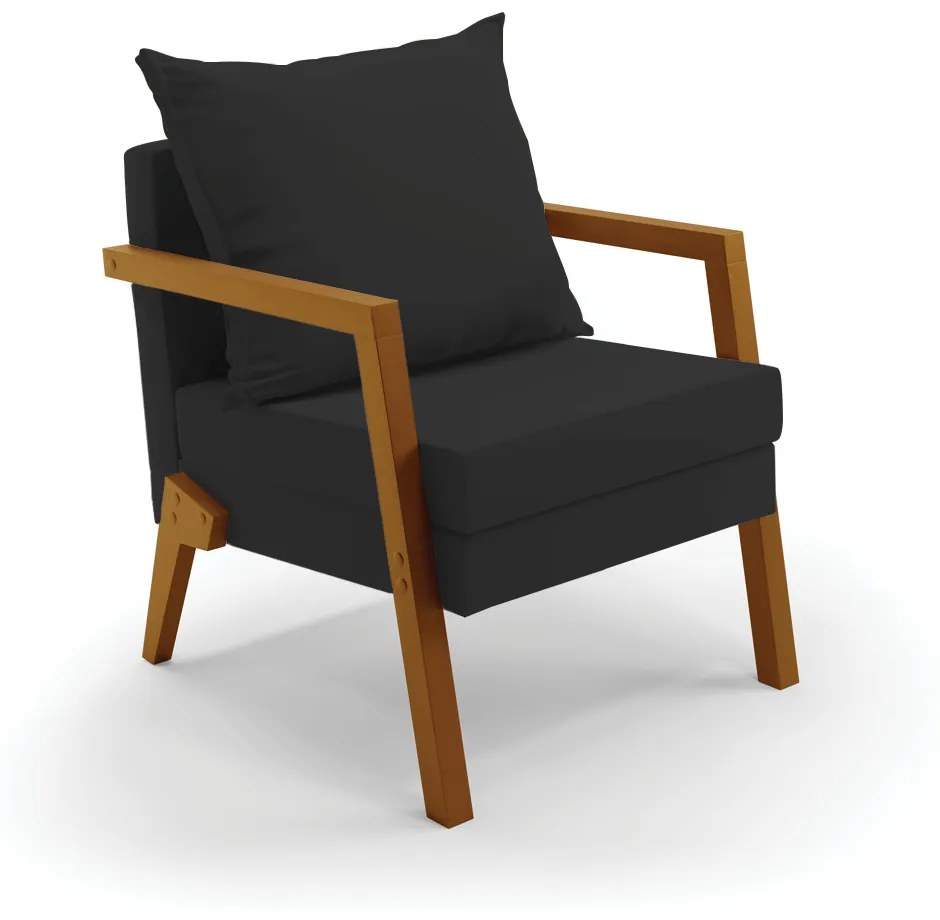 Poltrona Alice Veludo Preto Base de Madeira D03 - D'Rossi