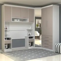 Guarda Roupa Solteiro Modulado CP05 Taiga Branco/Cinnamon L01 - Mpozen