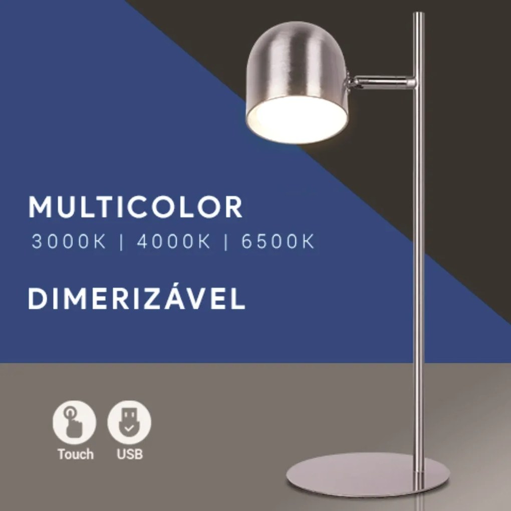 Luminaria Desklight Ø16X45,5X23,5Cm Led 8W 2800K-6500K - Usb - Alumini... (Cinza)