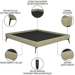 Cama Casal com Cabeceira 145cm Pés Metálicos Elisa S05 Veludo Bege - M