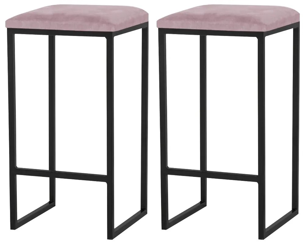 Kit 2 Banqueta Decorativa Billie Base Preta Veludo Rosê G41 - Gran Belo