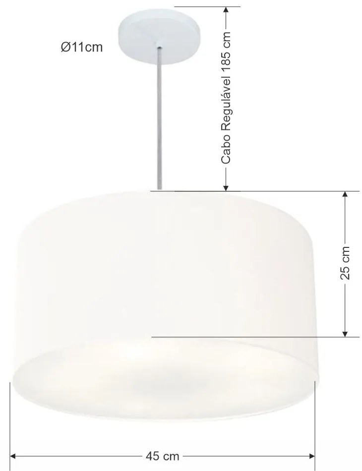 Lustre Pendente Cilíndrico Md-4242 Cúpula em Tecido 45x25cm Branco - Bivolt