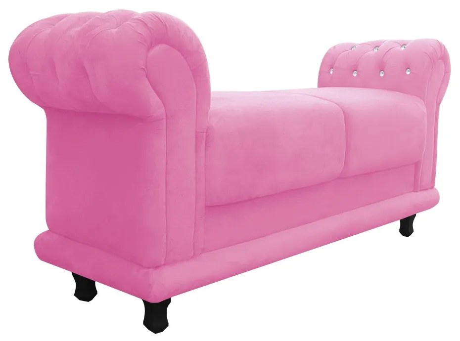 Recamier Barcelona Namoradeira Calçadeira Suede Rosa Bebê com strass D'Rossi