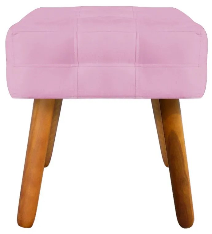Puff Banqueta Decorativo Pé Palito de Madeira Kit 2 Elisa Suede Rosa Bebê D03 - D'Rossi