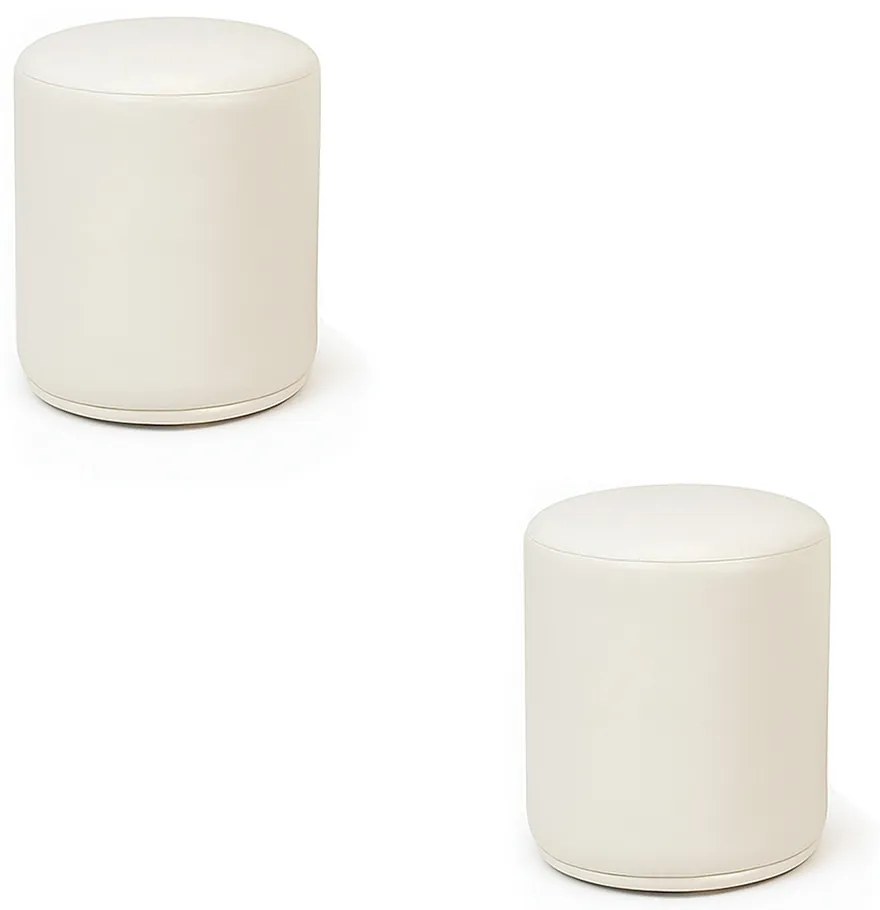 Puff Redondo Orgânico para Sala Kit 2 Malu Sintético PU Bege M11 - D'Rossi