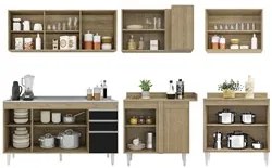 Armário de Cozinha Modulado de Canto 6 Peças CP33 com Pia Inox Castanh
