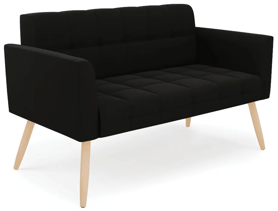 Kit 1 Sofá Namoradeira e 2 Poltronas Elisa Suede Pés Palito Natural - D'Rossi - Preto