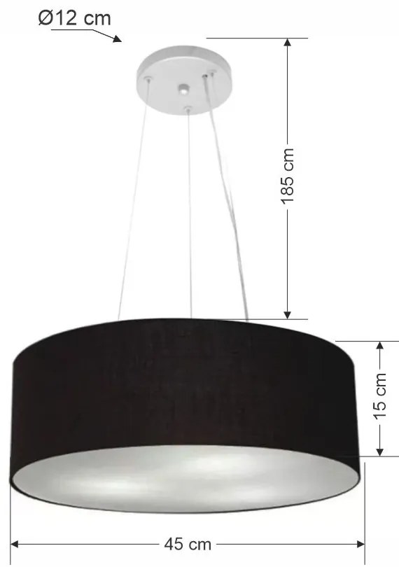 Lustre Pendente Cilíndrico Md-4184 Cúpula em Tecido 45x15cm Preto - Bivolt