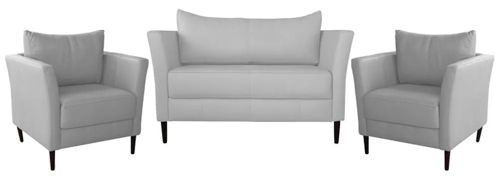 Conjunto Sofá 2 Lugares com 2 Poltronas Pés Palito Lubbock Couro Branco G58 - Gran Belo