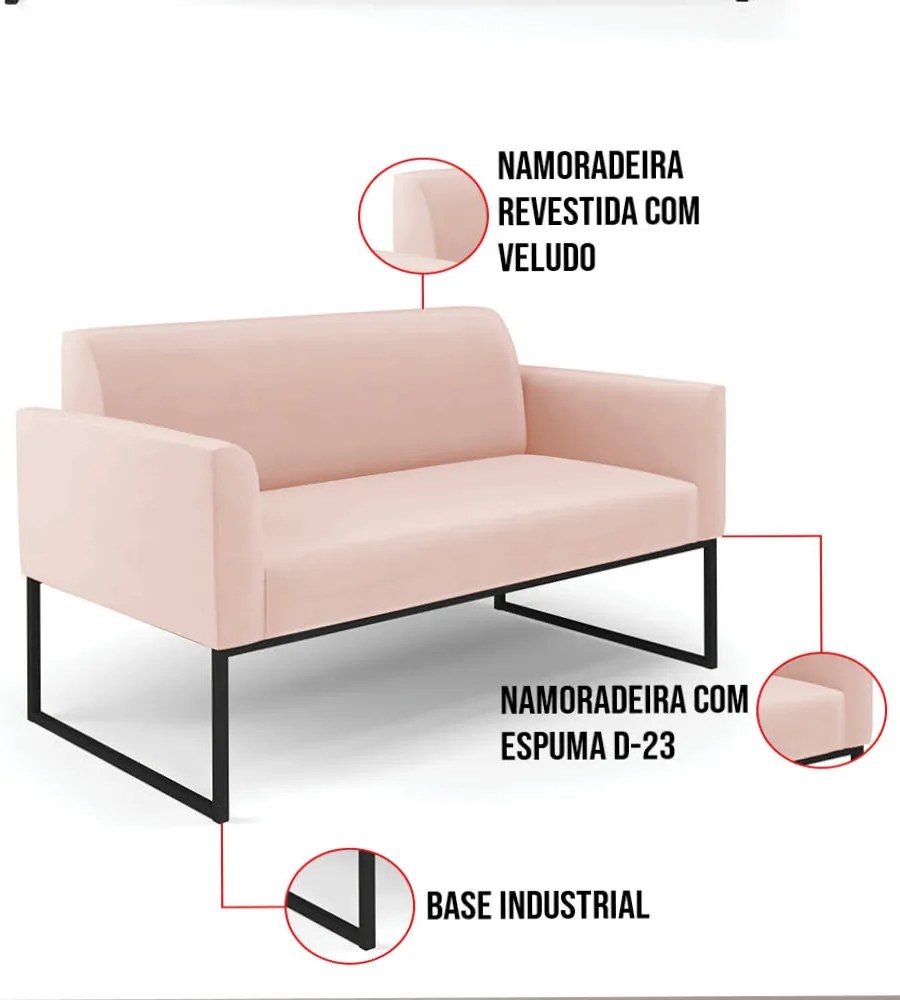 Kit 2 Poltronas Base Industrial Preto Marisa Veludo - Rose