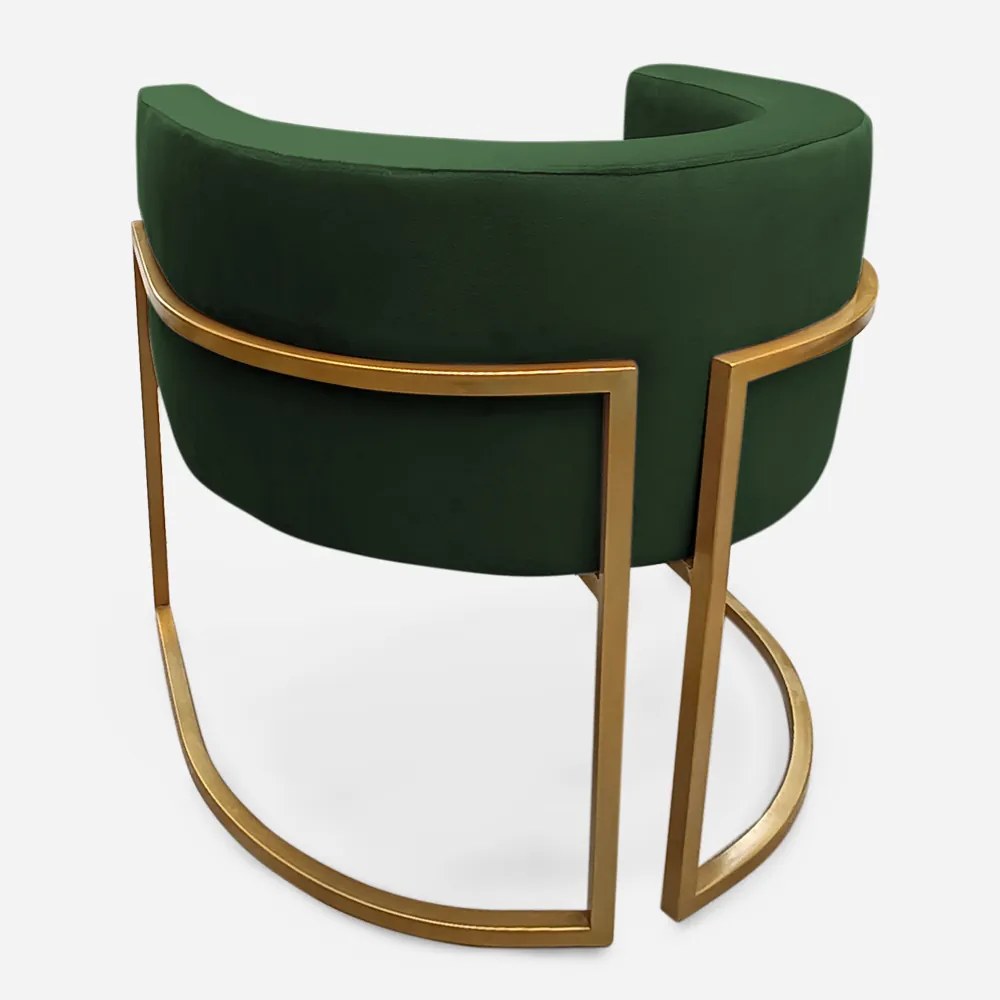 Poltrona Decorativa Base Metal Dourada Luna Veludo Verde - Sheep Estofados - Verde escuro