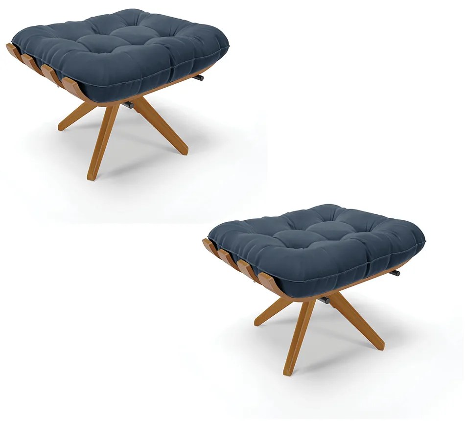Puff Giratório Costela kit 2 Suede Azul Marinho Base de Madeira MA30 M11 - D'Rossi