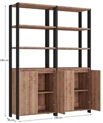 Estante Livreiro 4 Portas Estilo Industrial Chess F04 Preto/Solanum -