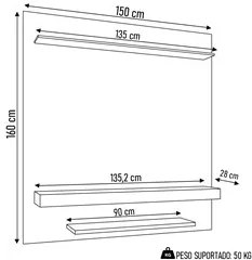 Painel para TV 60 Pol 150cm Lima B02 Ripado/Off White - Mpozenato