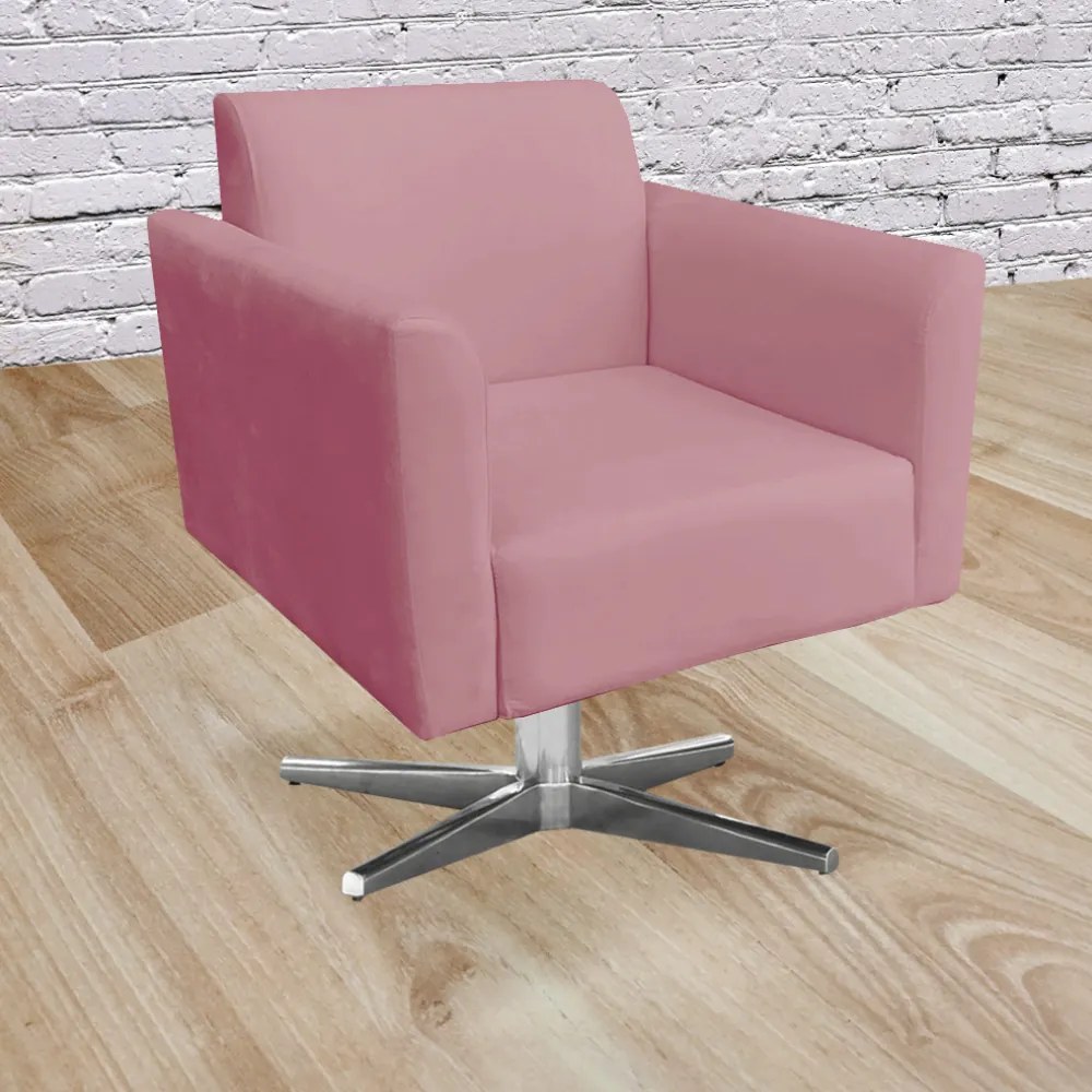 Kit 02 Poltronas Giratória Marisa Suede Base Cromada D03 - D'Rossi - Rose