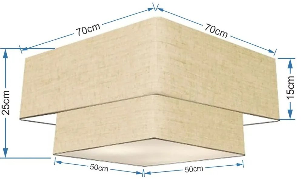 Plafon Duplo Quadrado Md-3022 Cúpula em Tecido 25/50x35cm Rústico Bege - Bivolt