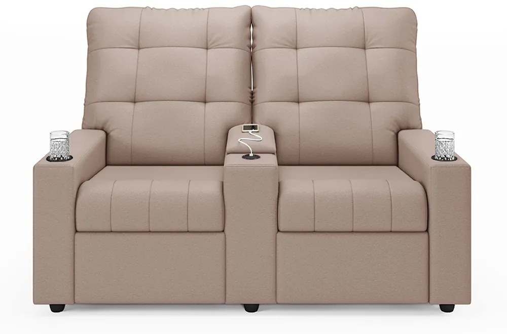 Poltrona do Papai Reclinável Sala de Cinema Movie 2 Lugares Manual Baú USB Veludo Rosê G23