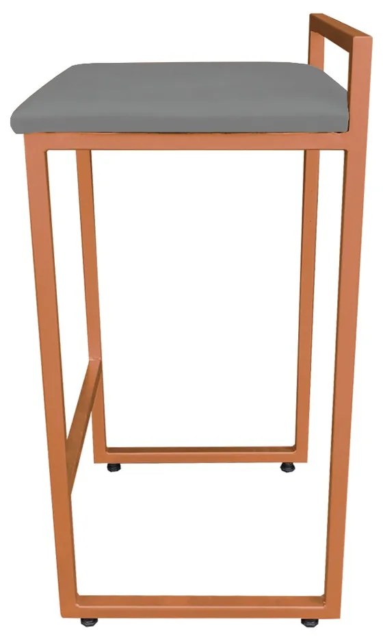 Conjunto 02 Banqueta Alta Industrial Pietra Suede Grafite Base Cobre D'Rossi