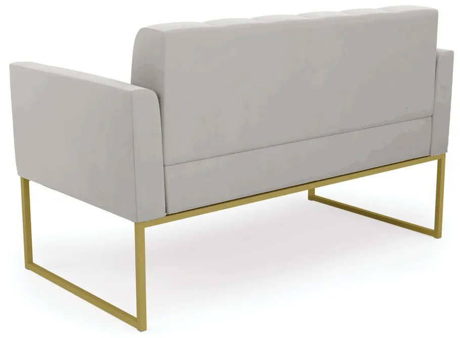 Sofá Namoradeira Elisa Veludo Cinza Base Metálica Industrial Dourado - D'Rossi