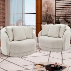 Kit 2 Poltronas Decorativa Giratória para Sala Kaly Z32 Boucle Branco