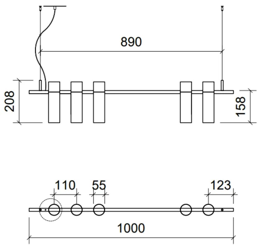 Pendente Retângular 100X5,5X20,8Cm Tubo Transpasse Assimétrico Alumíni... (PRETO)