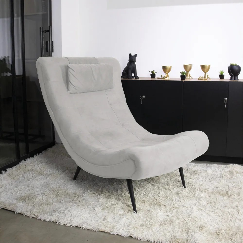 Kit 02 Poltronas Sher Suede Cinza Pés Palito de Ferro D03 - D'Rossi