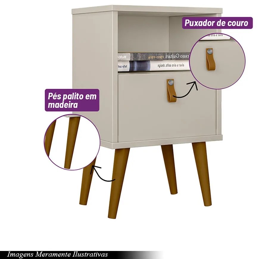 Mesa de Cabeceira com Gaveta Ilhéus Off White G77 - Gran Belo