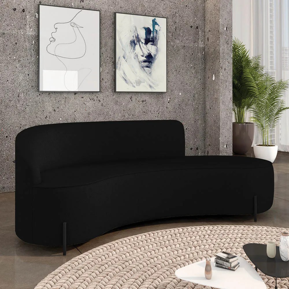 Sofá 4 Lugares Orgânico 220cm Pé Ferro Preto Morgan Linho D03 - D'Rossi - Preto