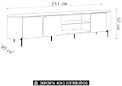 Rack Bancada de TV 75 Pol 241cm Ariane D04 Off White/Dourado - Mpozena