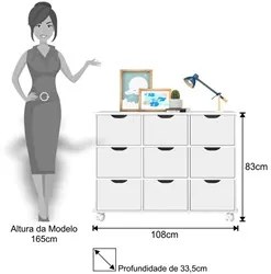 Nicho Organizador 9 Gavetas com Rodízios Branco - Qmovi