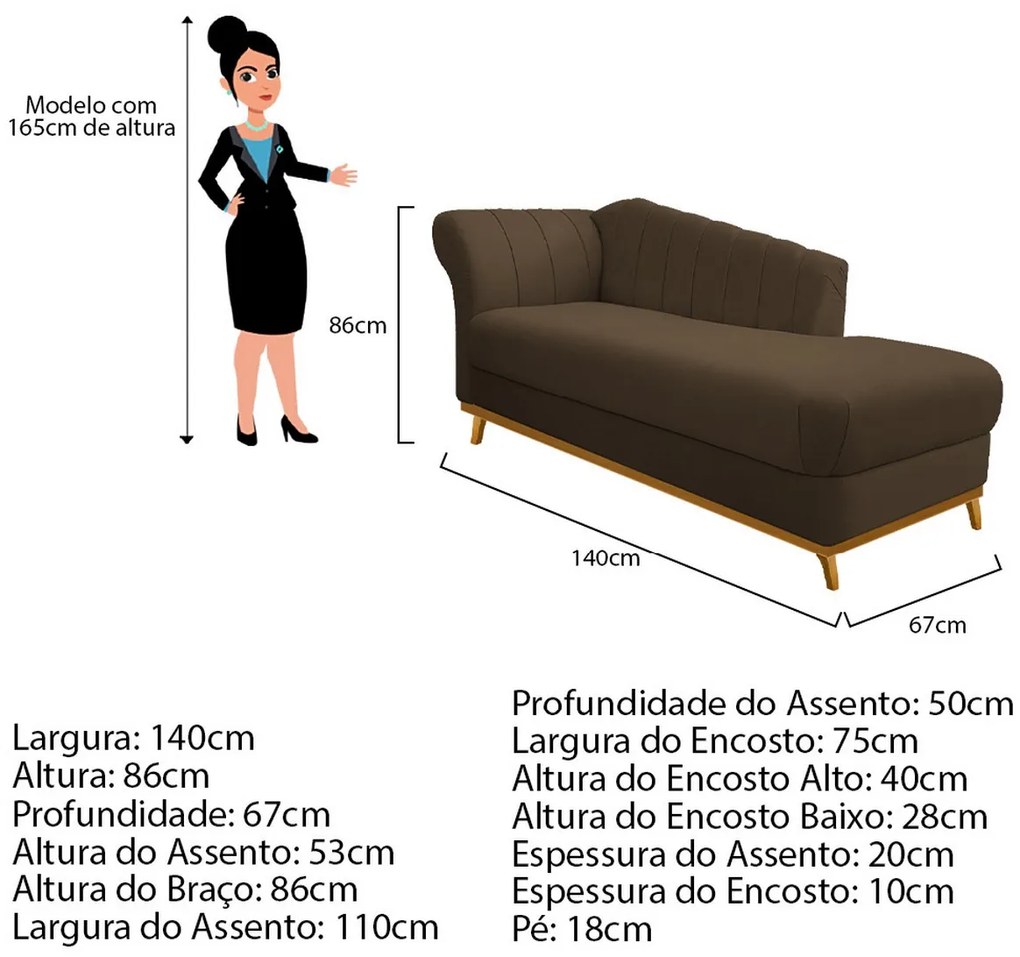 Recamier Vanessa 140cm Lado Esquerdo Suede Marrom - ADJ Decor