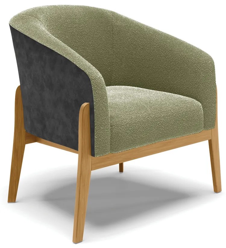 Poltrona Decorativa Base Madeira Stella PU Preto/Bouclê D03 - D'Rossi - Pistache