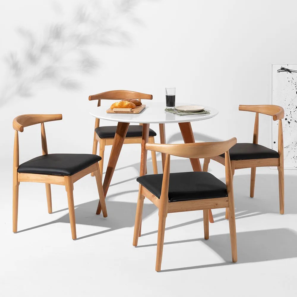 Conjunto Mesa de Jantar Square Redonda Branco - 88cm + 4 Cadeiras Elbow - Madeira - Conjunto Mesa de Jantar Square Redonda Branco - 88cm + 4 Cadeiras Elbow Madeira