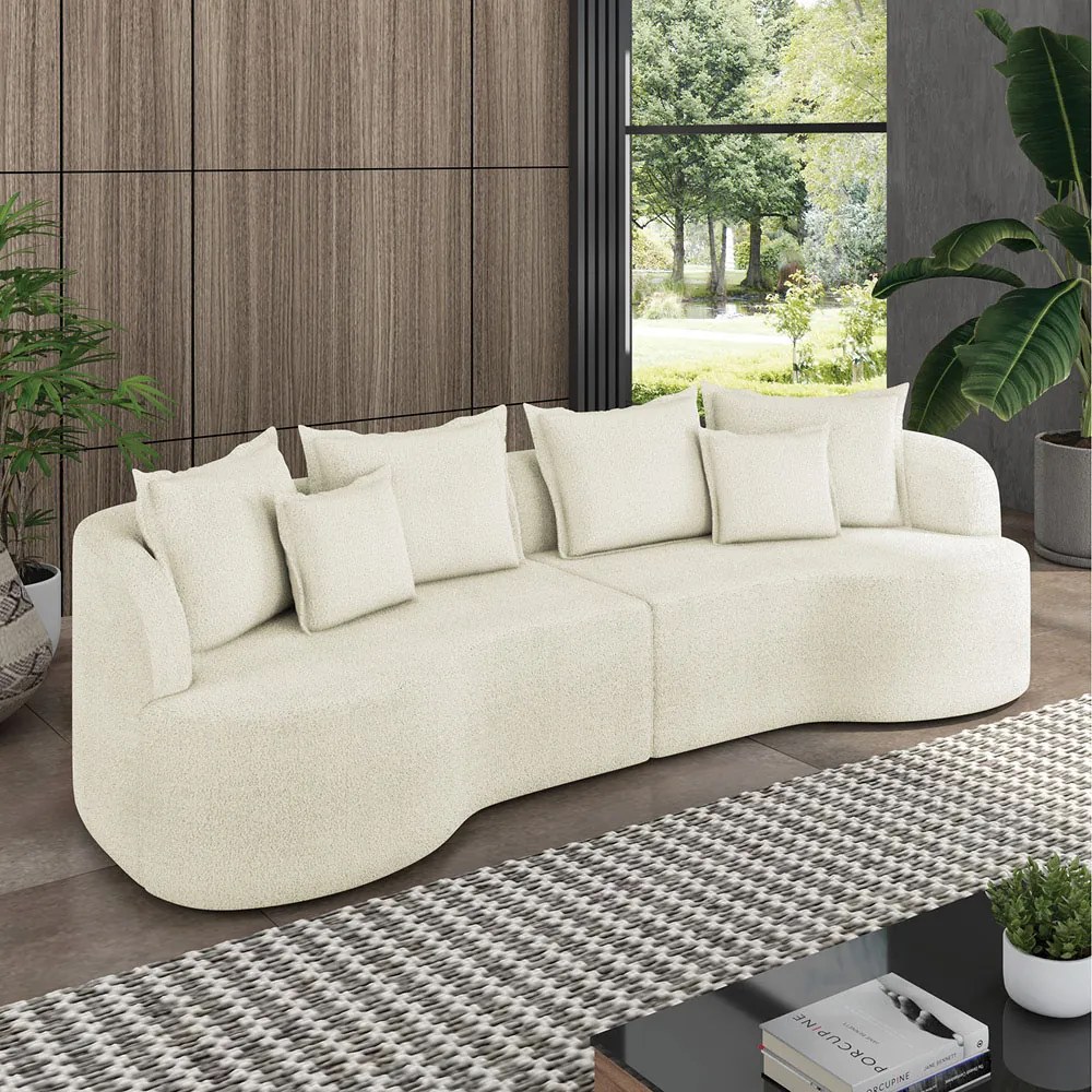 Sofá 3 Lugares Orgânico Living 210cm Mersa Bouclê K01 - D'Rossi - Bege