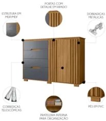 Cômoda Para Quarto 4 Gavetas 147cm Gênova Z17 Freijó/Cinza - Mpozenato
